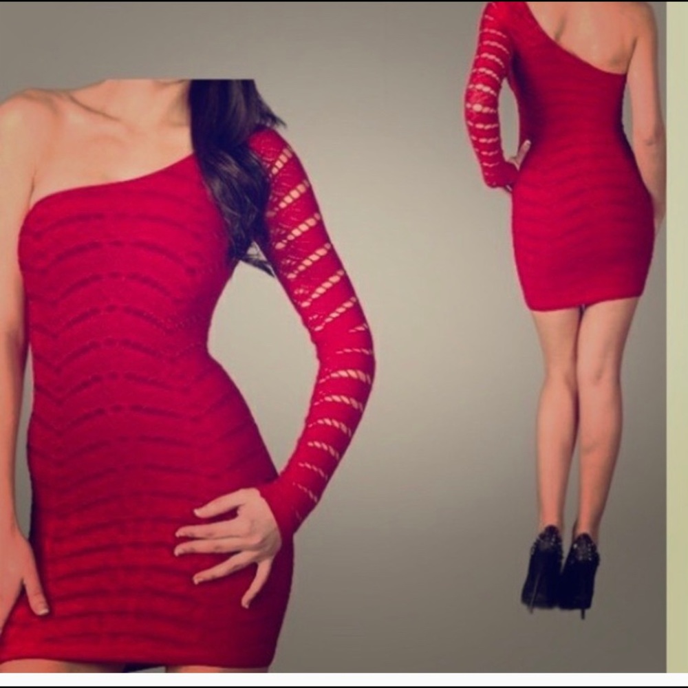 BeBe red mini one shoulder dress